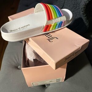 Juicy Couture Kids White Sandals with Rainbow Straps